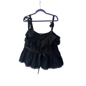 Tunnel Vision Gothic Ruffle ribbon tie tank top